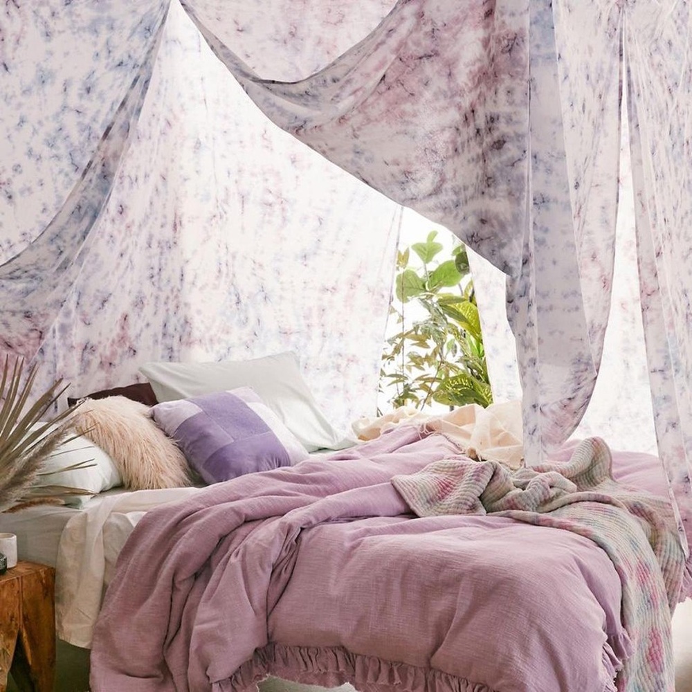 Urban Outfitters Purple and White Bed Canopy